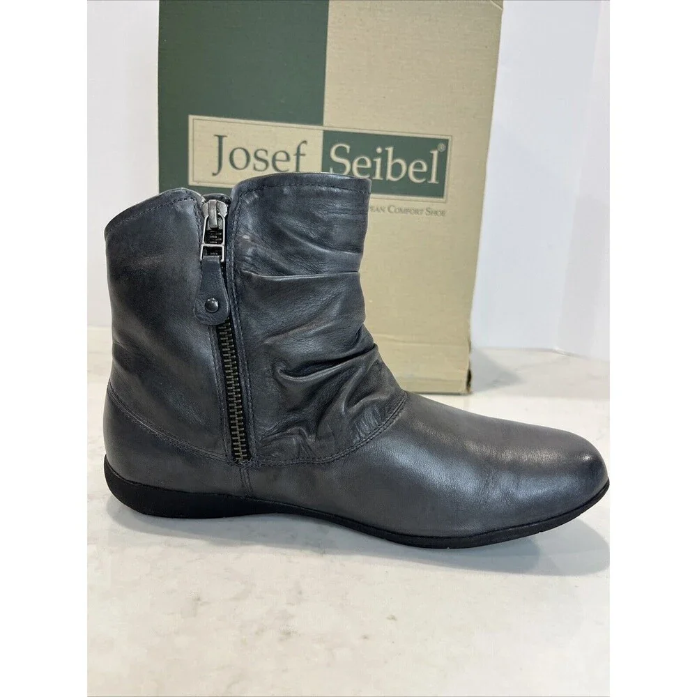 Josef‎ Seibel NEW Gray Leather Side Zip Ankle Boot Bootie EU 37 US 6-6.5 Comfort